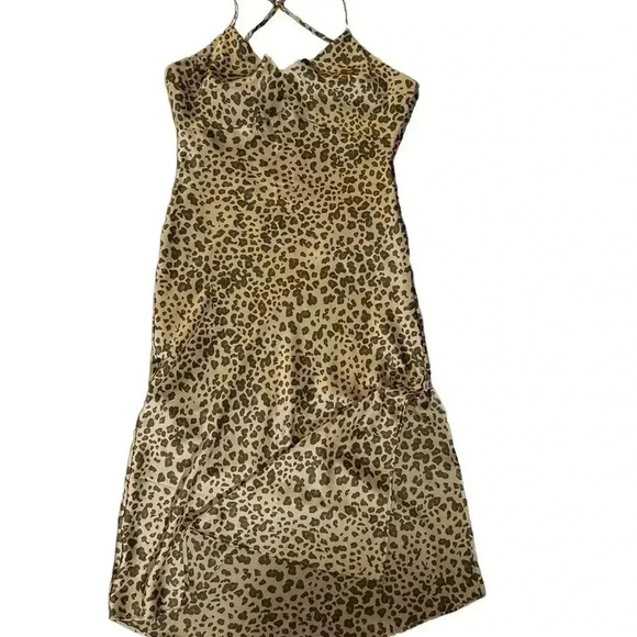 Abercrombie& Fitch Cheetah Satin Slip Dress Small Midi Plunge Cowl Back Mob Wife - Picture 7 of 7